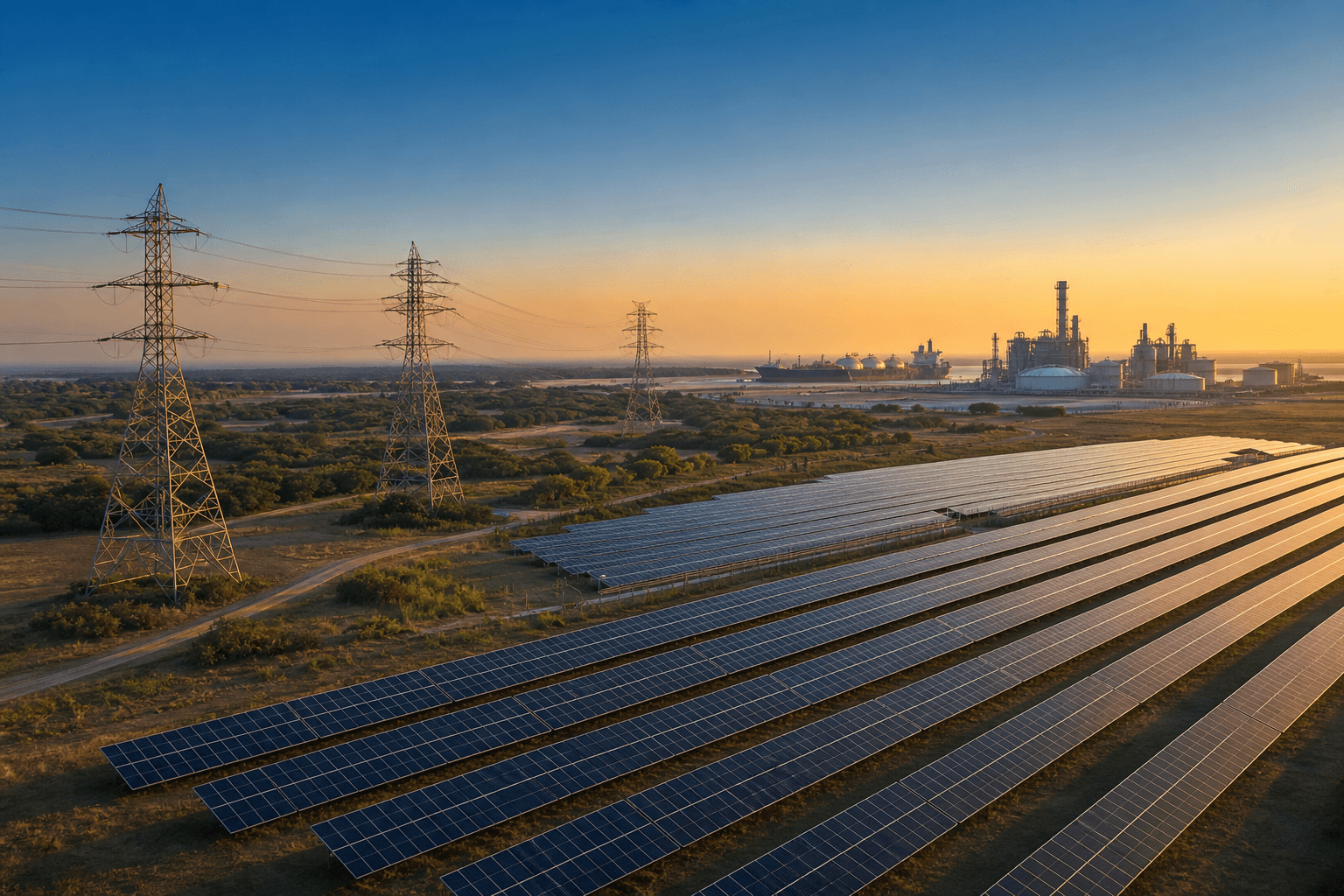Solar farm, transmission grid, and energy infrastructure across multiple verticals